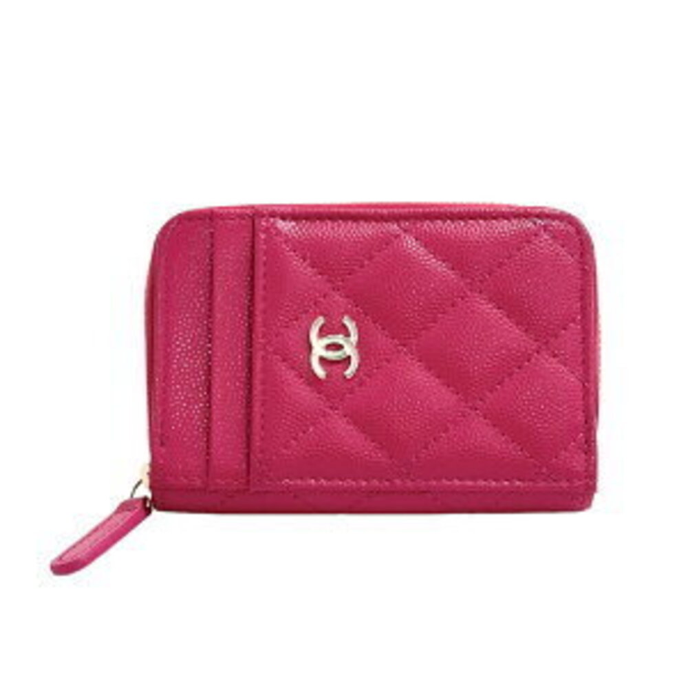 CHANEL Zip Coin Purse Grained Shiny Calfskin Pink